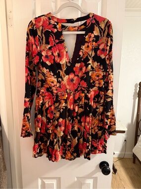 FREE PEOPLE 2016 Black Floral Long Sleeve Women's dress